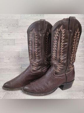 Vintage Cowtown Exotic Caribou Brown Leather Western Cowboy Boots Men's 9.5 D